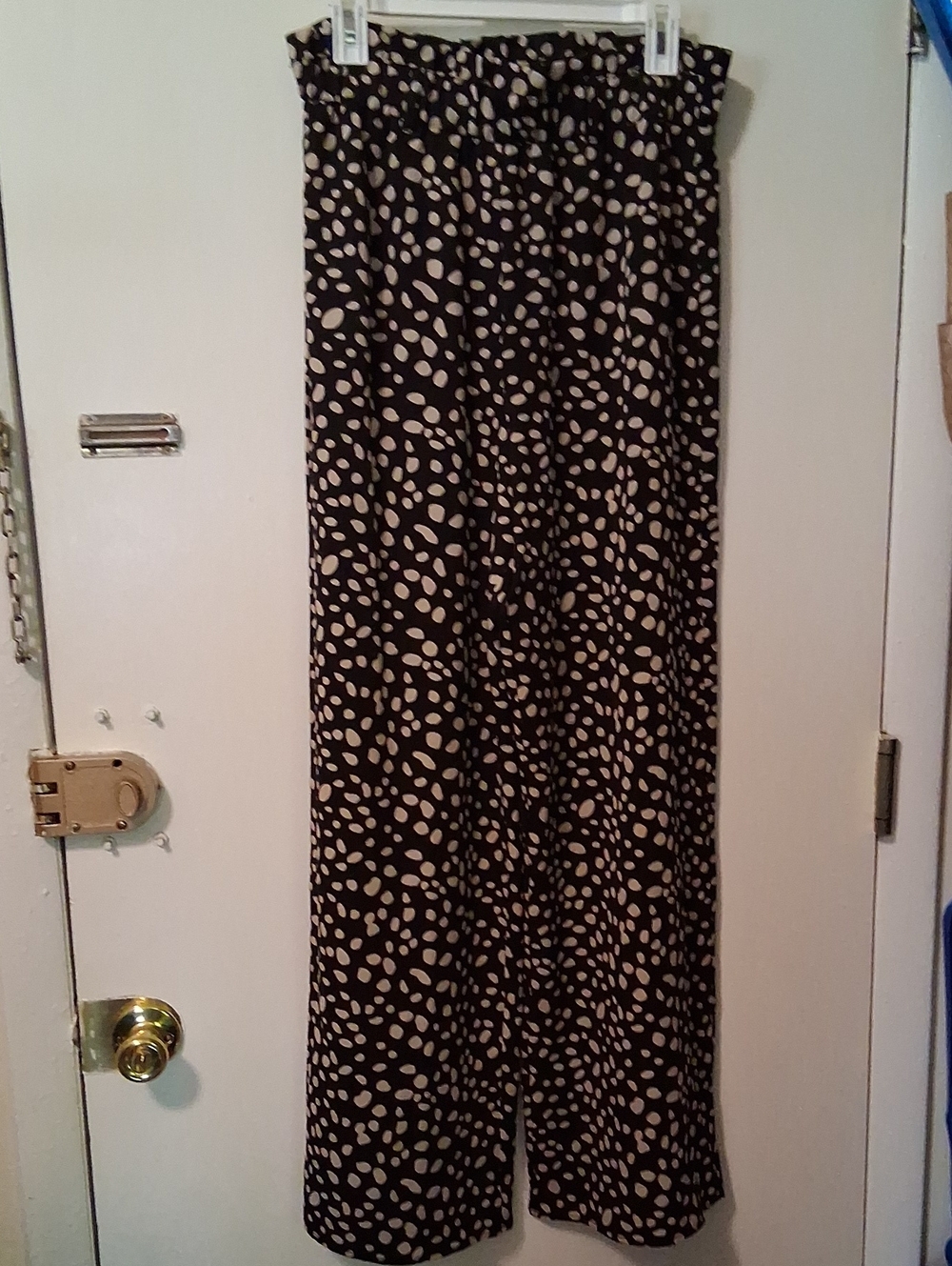 Alya Black Maxi Skirt Pants with Cream Spot Print NWOT